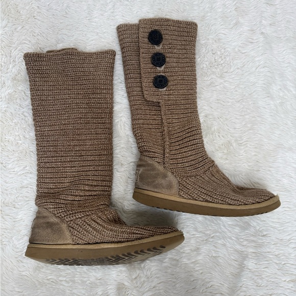 UGG Australia Cardy Knit Boots Tall Brown Button Sweater Boots Women Size 6 - Picture 2 of 13